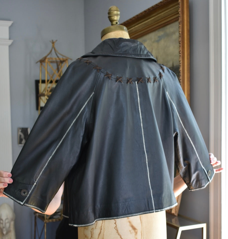 Tasha Polizzi Cropped Leather Swing Jacket