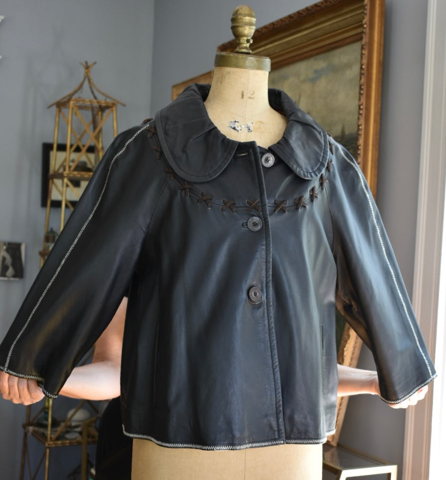 Tasha Polizzi Cropped Leather Swing Jacket